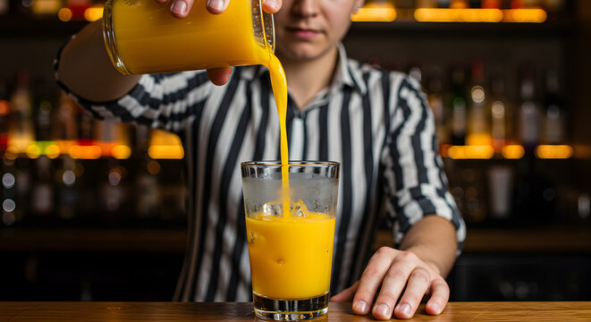 Bartender Pouring Orange Juice into Glass with Ice







 - Powered by Adobe