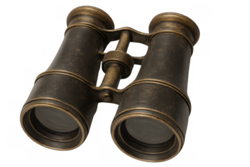 Vintage brass binoculars with a classic design, showcasing intricate details on a transparent background, ideal for historical or nautical themes