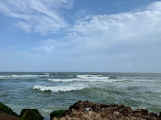 Waves on the sea. Distrito Nacional, Santo Domingo, Dominican Republic