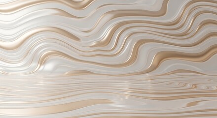 Fototapeta premium Luxurious 3D rendered podium with flowing waves of pearlescent white and soft champagne gold. Elegant, glossy virtual stage is ideal for showcasing beauty, skincare, or wedding products.