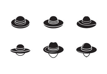 set of straw hat icon silhouette vector illustration