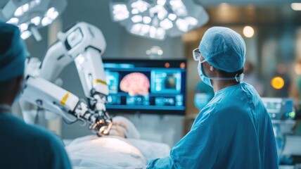 Advanced Robotic Surgery in Hospital Operating Room with Surgeon and High-Tech Equipment