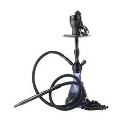 Dark traditional hookah and black currants isolated on white