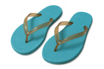 Turquoise flip-flops with transparent straps isolated on a transparent background, perfect for summer and beach concepts