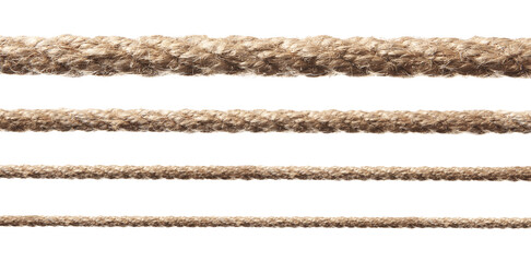 Ropes of different thickness isolated on white, set