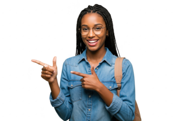 Smiling African American Student Pointing on Transparent Background