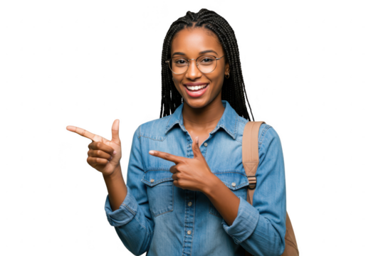 Smiling African American Student Pointing on Transparent Background
