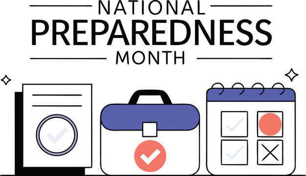 National preparedness month theme design illustrating readiness and safety concepts with bold colors and clear typography for public awareness campaigns and educational materials
