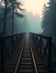 Fototapeta premium Atmospheric Train Tracks Disappearing into the Mist