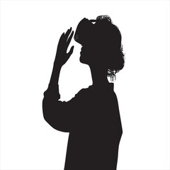 Woman with VR Headset Silhouette Black and White  