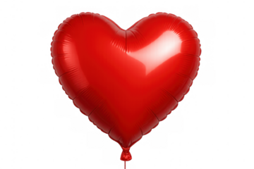 Heart-shaped red balloon drifting weightlessly, transparent background highlighting romantic design for valentine's projects