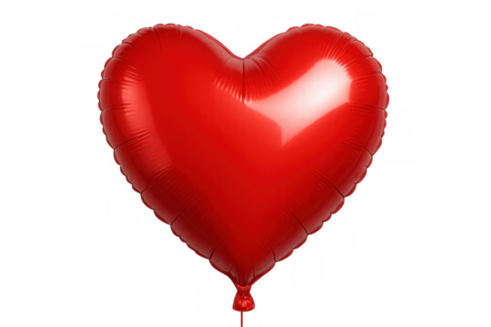 Heart-shaped red balloon drifting weightlessly, transparent background highlighting romantic design for valentine's projects