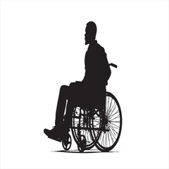 Obraz premium Man in Wheelchair Silhouette Black and White 