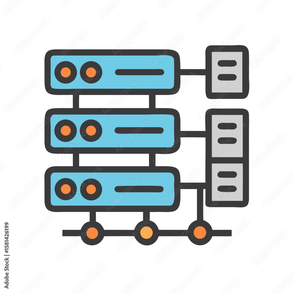 Poster database server icon - cloud computing, data storage, network infrastructure