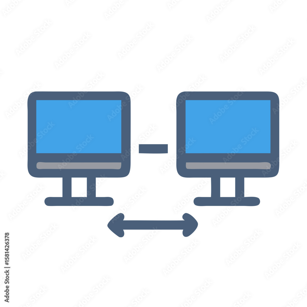 Poster network connection: two computers connected with a two-way arrow