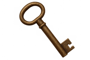 Vintage brass skeleton key resting against transparent surface, highlighting ornate metalwork and historical aesthetic for nostalgic design contexts