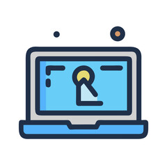 Blue Laptop with Key Icon: Technology, Security, Access, and Connectivity