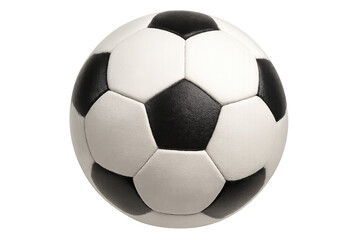 Obraz premium Classic soccer ball with contrasting black and white geometric panels, floating against transparent backdrop for graphic design flexibility