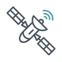 Satellite Icon with Communication Waves on Black Background - Technology Illustration