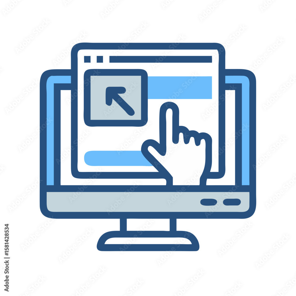 Poster computer with hand icon: website design, software development, and user interface