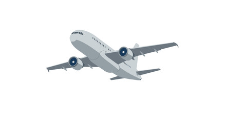 Gray Passenger Airplane Ascending with Visible Engines and Wings in Flight.