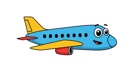 Cartoon Airplane with Big Eyes Blue Body Yellow Wings and Tail.