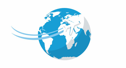 Naklejka premium Stylized Blue Globe with Airplane and Flight Trails Illustration.