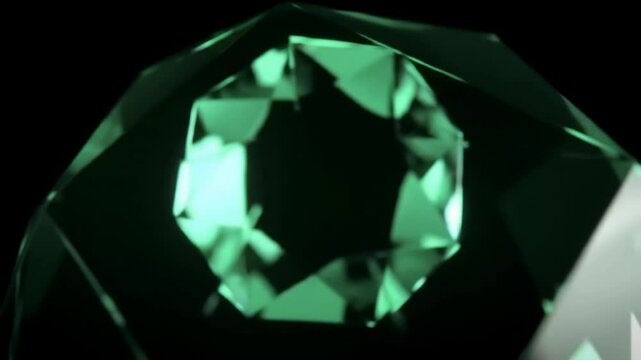 Abstract green geometric crystal shape on a black backdrop