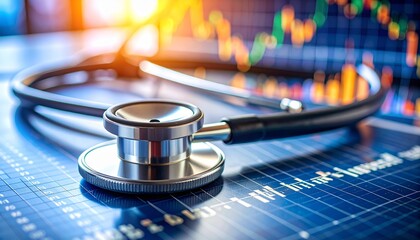 Stethoscope over the stock market data for healthcare industry presentation