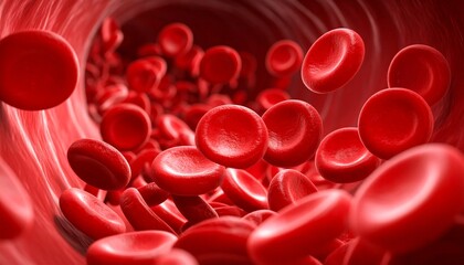 Red Blood Cells Flowing Inside a Blood Vessel, Medical and Scientific Visualization
