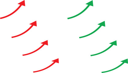 Rising red and green curved arrows vector set for business growth and marketing infographics