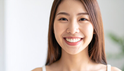 白い歯の若い女性