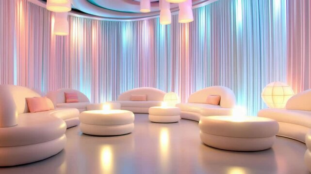 Decor Flowing Dynamic Modern Lounge Interior with Soft Lighting and Cozy Seating Arrangements
