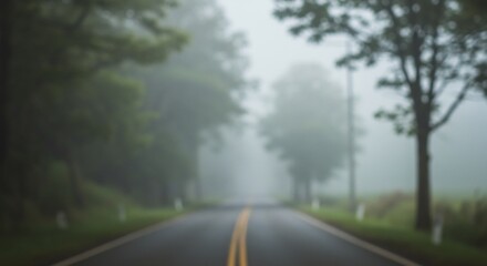 Fototapeta premium Ethereal Road Through Misty Forest: Atmospheric Perspective and Blurring Effect