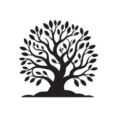 Stylized black  leafy tree with a rounded canopy