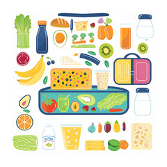 Colorful Healthy Food Items Arranged on Refrigerator Shelves in Modern Kitchen