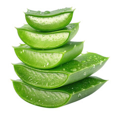 Stacked aloe vera slices isolated on transparent background