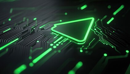Abstract circuit board with glowing green triangle