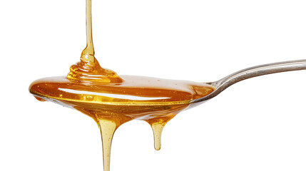 Macro Shot of Honey Dripping Off Spoon Golden Glow on Transparent Background

