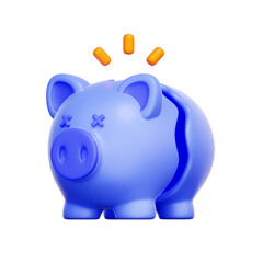 3D icon of a broken piggy bank For no personal savings, financial hardship, retirement fund empty, bankruptcy concept.
