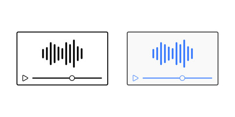 Audio description track icon with video player, play button, and sound wave, ideal for descriptive audio services, video accessibility, and support for visually impaired users.