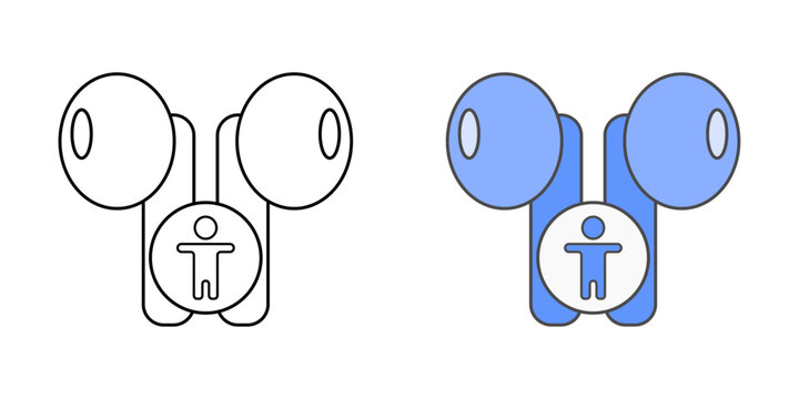 Earbuds with accessibility mode icon showing simple earbuds and an accessibility symbol, ideal for assistive listening, audio personalization, and inclusive tech design illustrations.