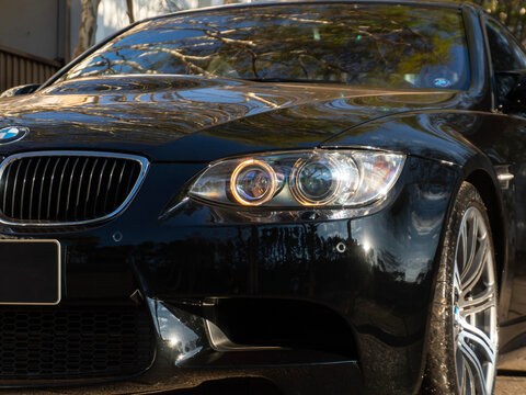 BMW M3 E90 Angel Eyes Headlight Close-Up, Classic Car Lighting Detail