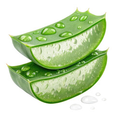 Aloe vera slices with water drops isolated on transparent background