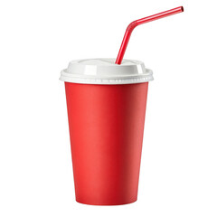 Red cup with straw isolated on transparent background
