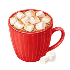 Hot cocoa with marshmallows isolated on transparent background