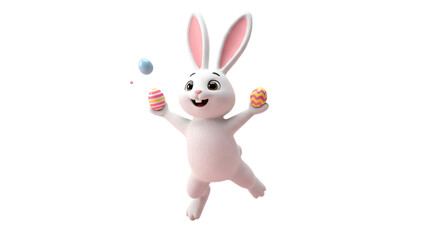 Happy jumping cartoon bunny isolated on transparent background. World Smile Day. PNG