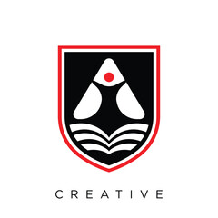 Fototapeta premium Abstract Letter A Shield Logo Vector with Open Book Education Icon
