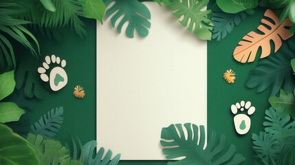 Blank white invitation card for a jungle-themed kid's birthday