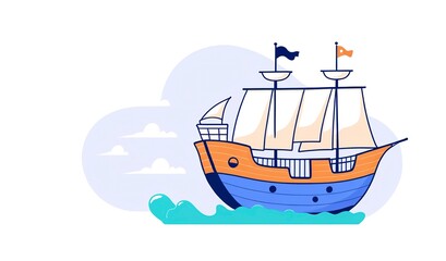 Cartoon Sailboat Illustration Material, Minimalist Style, Ocean Theme & Adventure Elements, for Children's Picture Books, Cultural and Creative Products, Decorative Paintings, Nautical Theme Design